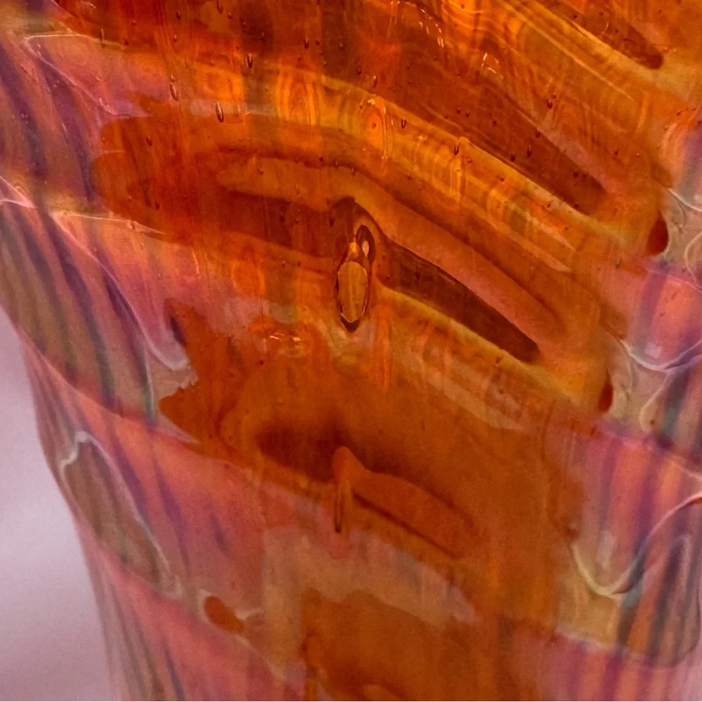 VTG Carnival Glass Swung Vase Marigold Iridescent Ribbed 12”